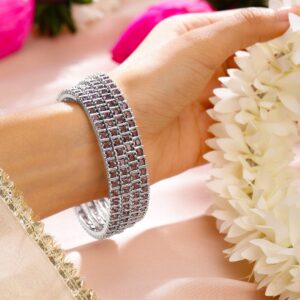 Set of 4 Rhodium-Plated Lavender Cubic Zirconia Studded Handcrafted Premium Bangles - 02-Jun