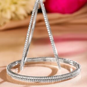 Set of 4 Rhodium-Plated Sparkling White Cubic Zirconia Stones Handcrafted Premium Bangles - 02-Apr