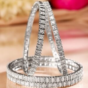 Set of 4 Rhodium-Plated White Cubic Zirconia Studded Handcrafted Premium Bangles for Women - 02-Jun