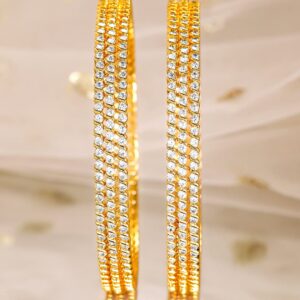 Set of 6, 22K Gold-Plated Cubic Zirconia Studded Handcrafted Premium Bangles - 02-Aug