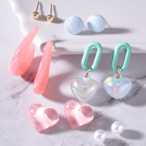 Set of 6, Multicolored adorable Pink & Blue Earrings - Blue and Pink