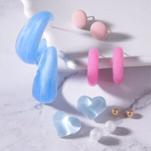 Set of 6, Multicolored adorable Pink & Blue Earrings - Pink