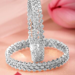 Set Of 6 Rhodium-Plated Cubic Zirconia Studded Classics Bangles in Silver Tone for Women - 02-Apr