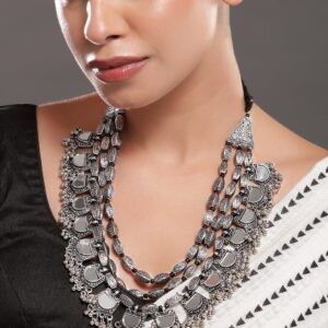 Silver-Plated Artificial Beads Beaded Layered Mirror Necklace - Silver