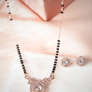 Silver Plated Black and White Beads Mangalsutra Set - Gold