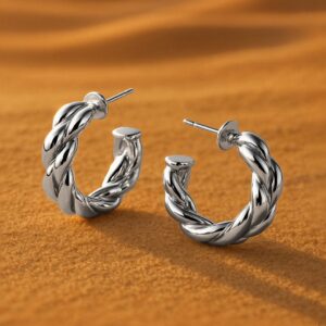 Silver-Plated Chunky Twisted Half Hoop Earrings - Silver