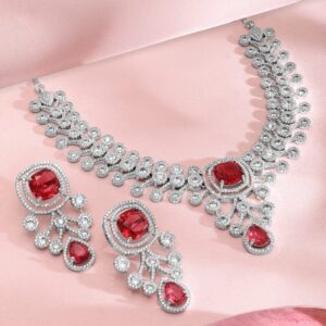 Silver-Plated Cubic Zirconia Studded Premium Jewellery Set - Silver