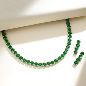 Silver Plated Emerald Green Stone Studded Necklace Set - Green