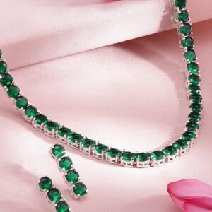 Silver-Plated & Green Stone-Studded Jewellery Set - Green
