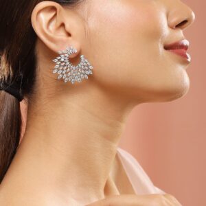 Silver-Plated Handcrafted AD & Cubic Zirconia Studded Designer Spiral Stud Earring - Silver