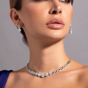 Silver Plated Minimal and Elegant AD Necklace Set - Silver