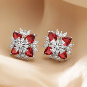 As Seen On Mansi Ugale Silver-Toned Geometric Studs Earrings - White