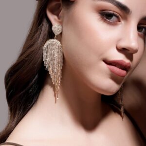 18K Gold Plated Sparkling Cubic Zirconia Studded Fairy Wing Shaped Multilayer Earrings