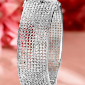 Rhodium-Plated AAA Cubic Zirconia Studded Premium Openable Bangle Bracelet - Gold