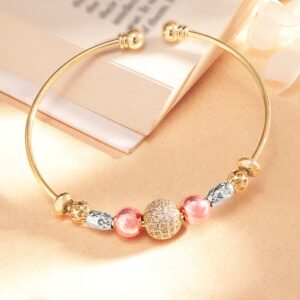 18K Gold Plated Zirconia Beaded Charm Adjustable Minimal Bracelet - Gold::White::Rose Gold