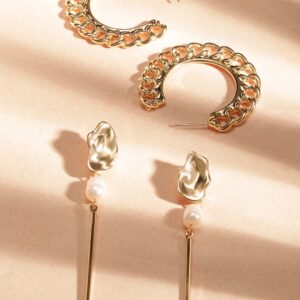 Set Of 2 Gold-Plated Contemporary Earrings - Gold