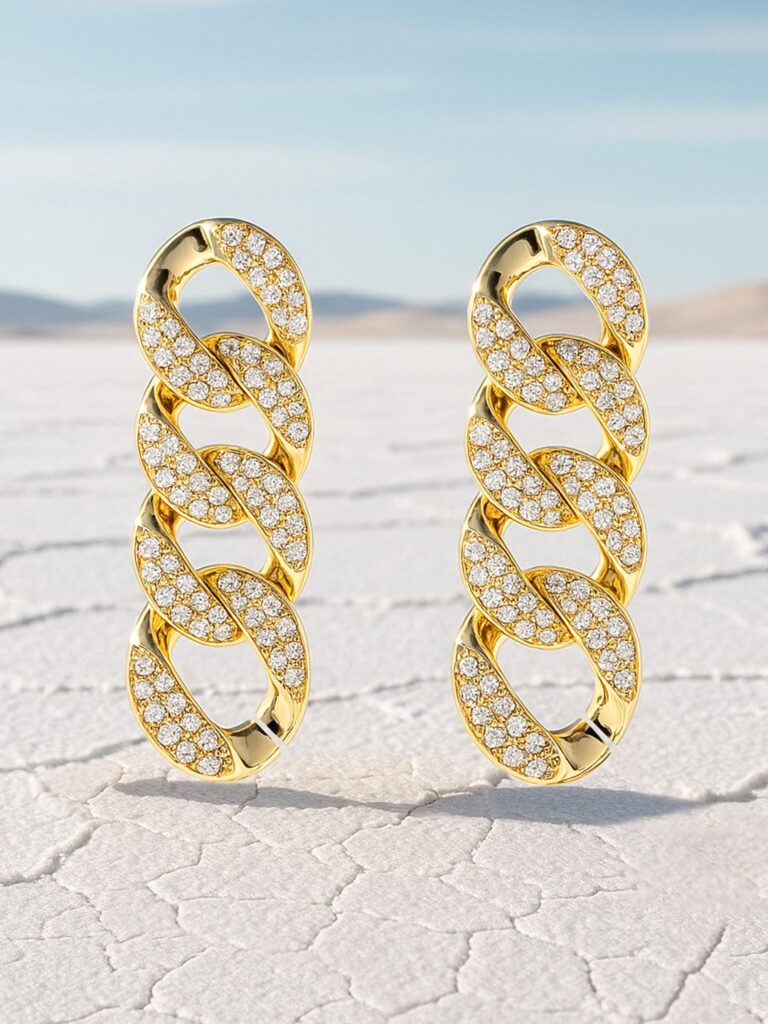 Gold Plated Handcrafted Rhinestone Interlink Drop Earrings - Gold