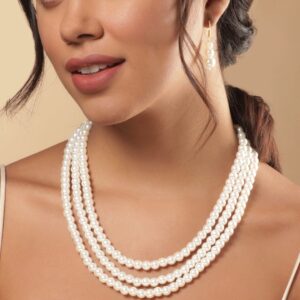 3 Layered Pearl Beaded gold plated Jewellery Set - White